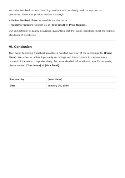 Free Event Recording Datasheet Template to Edit Online