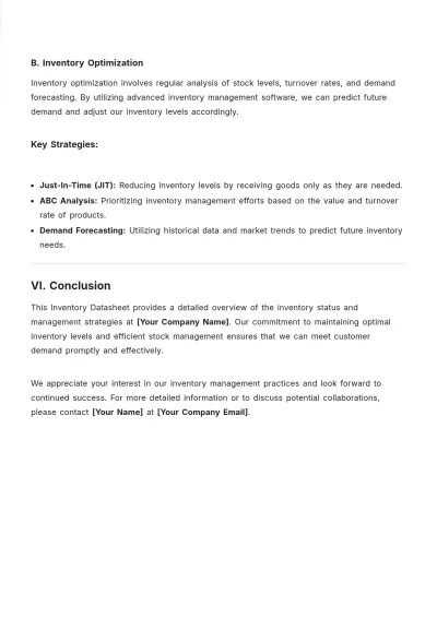 Free Inventory Datasheet Template to Edit Online