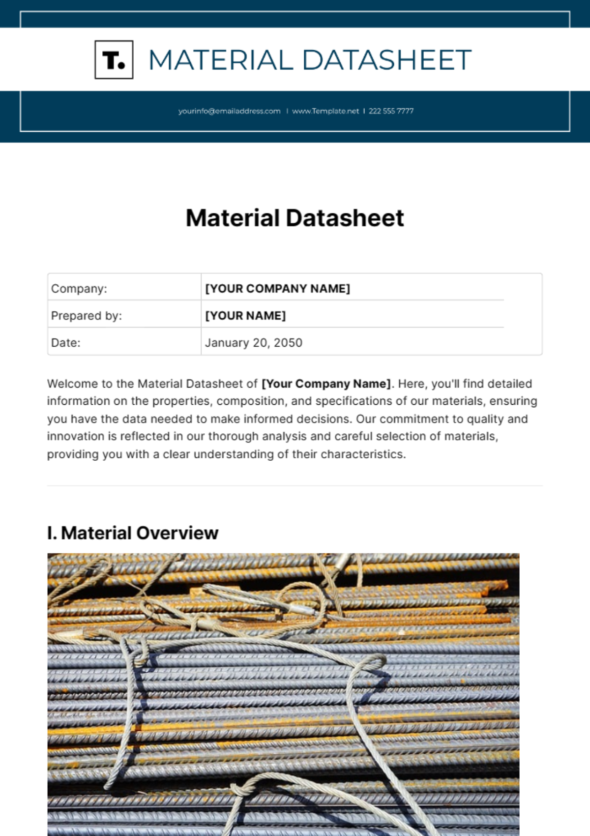 Material Datasheet Template - Edit Online & Download