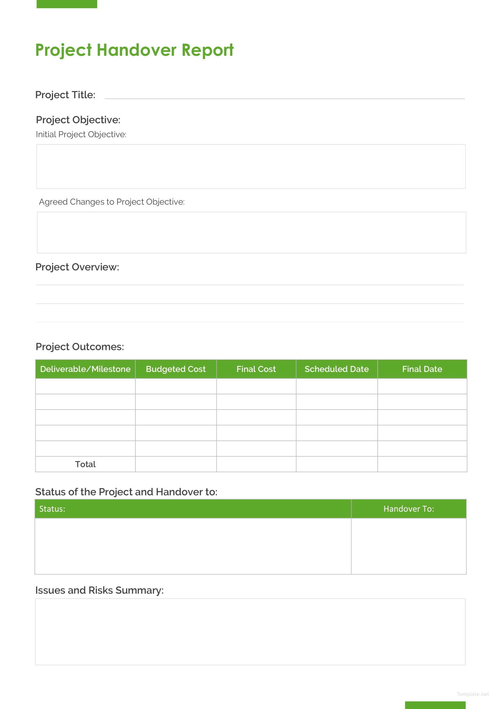 Project Handover Report Template in Microsoft Word