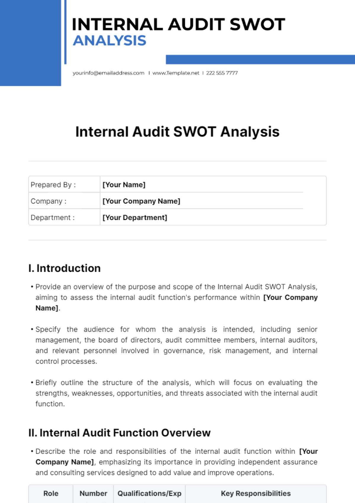 Internal Audit SWOT Analysis Template - Edit Online & Download