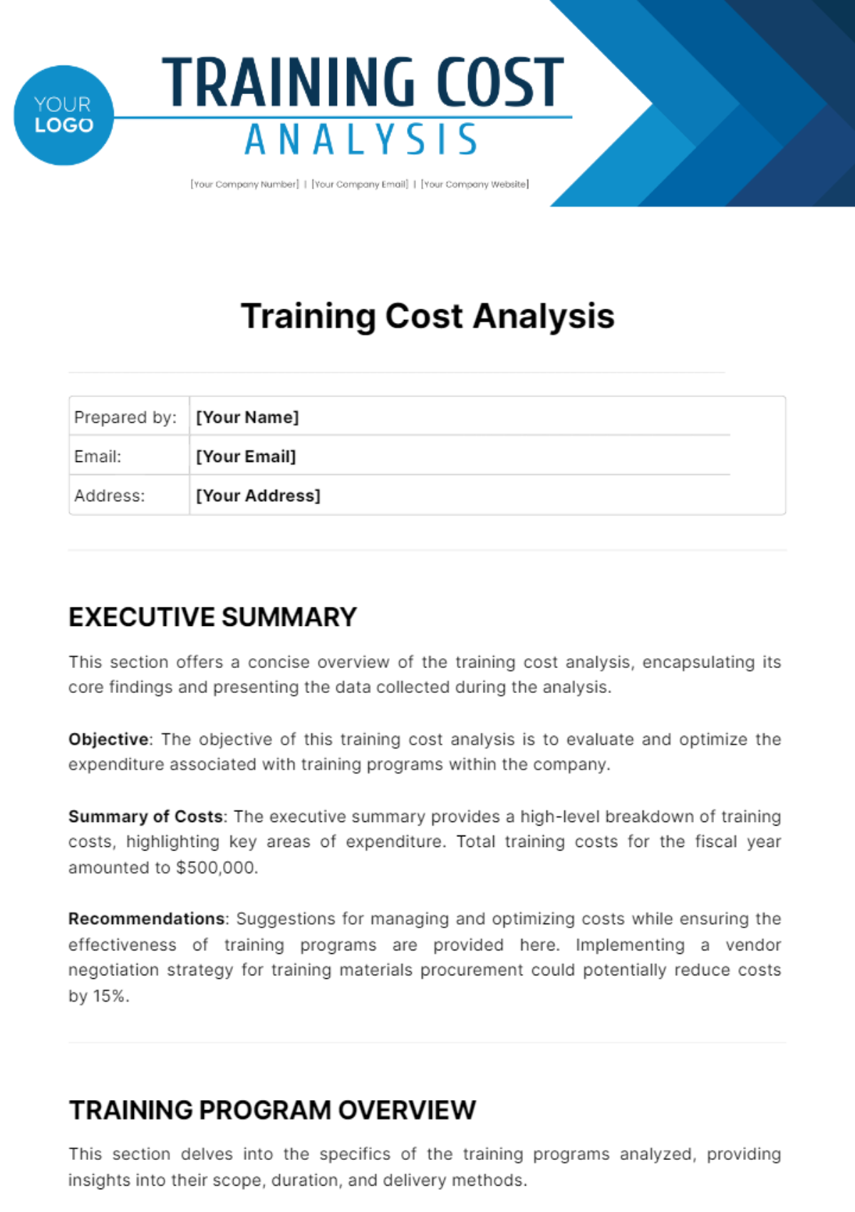 Training Cost Analysis Template - Edit Online & Download