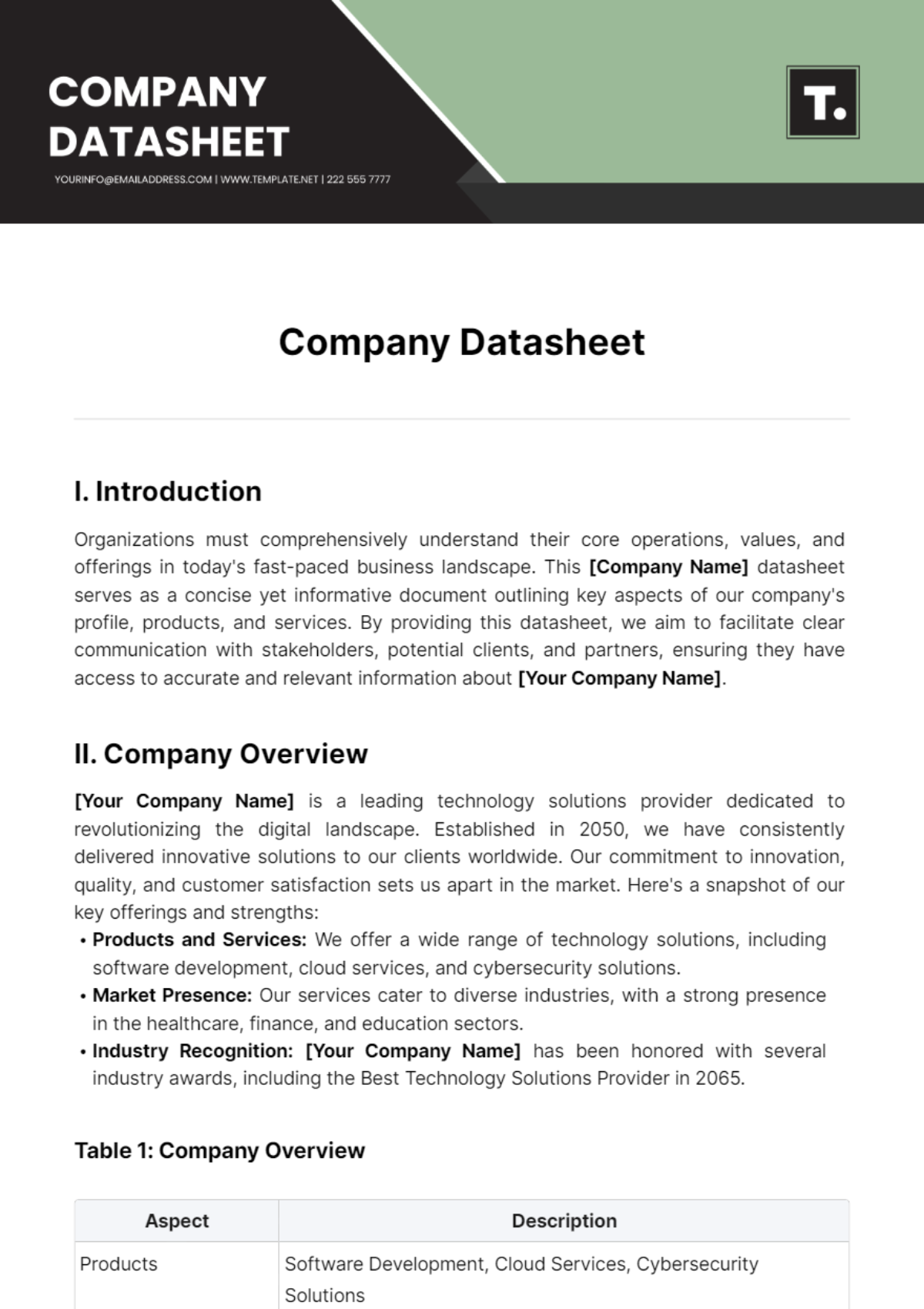 Company Datasheet Template - Edit Online & Download