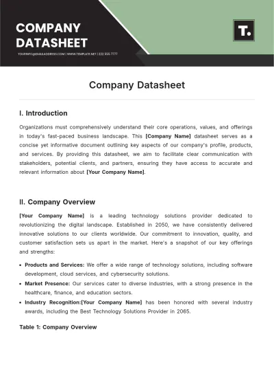 Free Company Datasheet Template to Edit Online