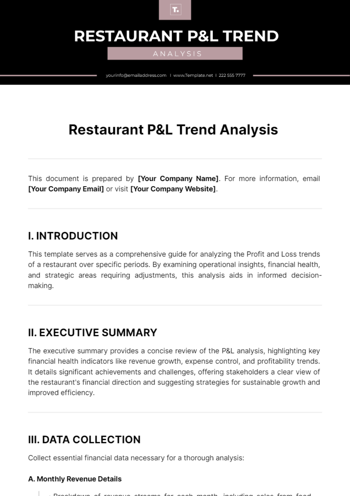 Restaurant P&L Trend Analysis Template - Edit Online & Download