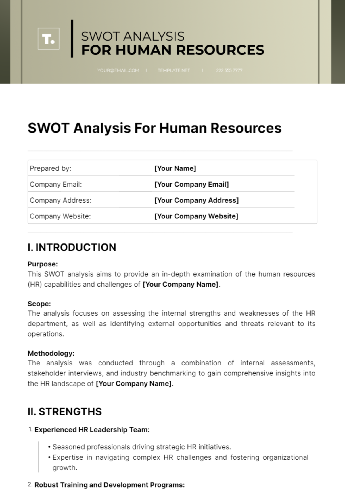 SWOT Analysis For Human Resources Template - Edit Online & Download