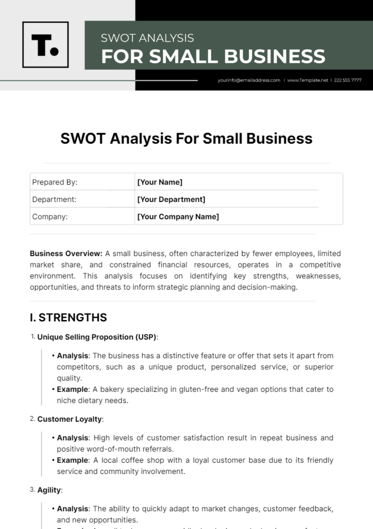 Free SWOT Analysis For Small Business Template