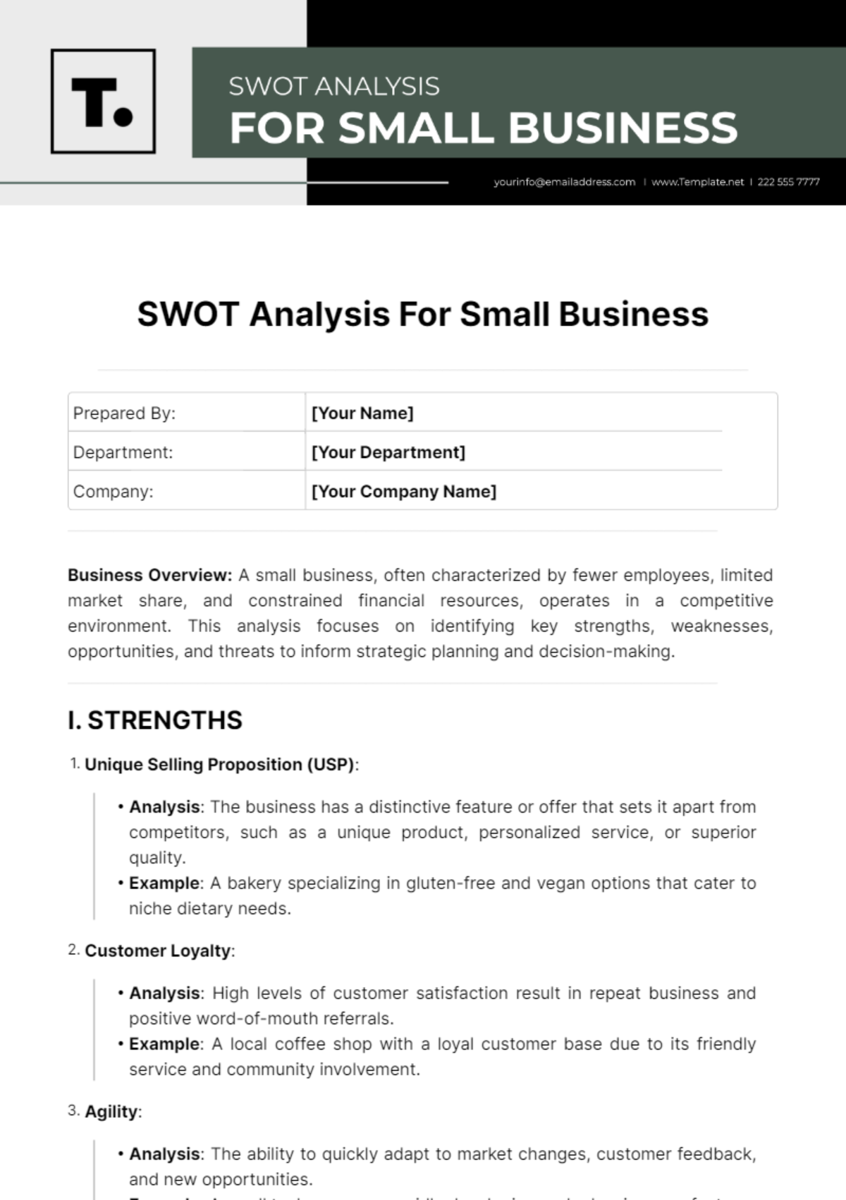 SWOT Analysis For Small Business Template - Edit Online & Download