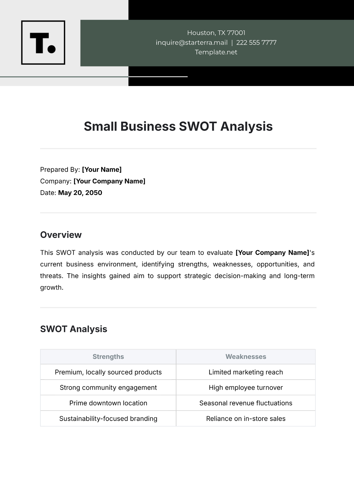 Small Business SWOT Analysis Template - Edit Online & Download