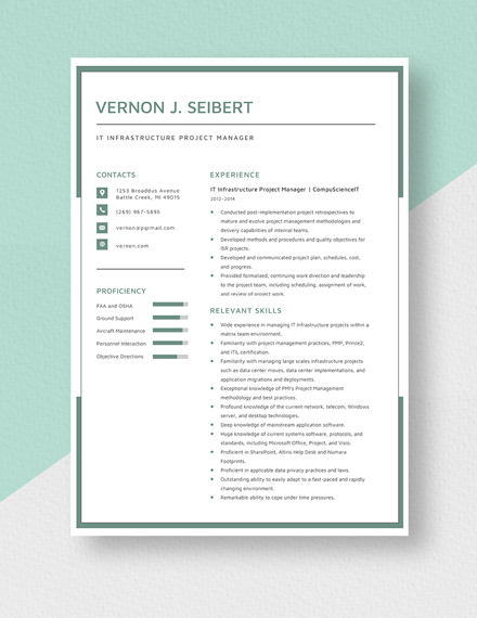 IT Infrastructure Project Manager Resume Template