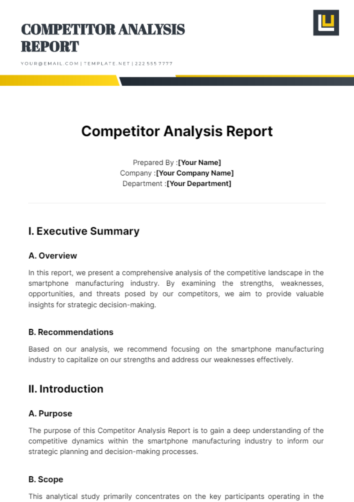 Competitor Analysis Report Template - Edit Online & Download