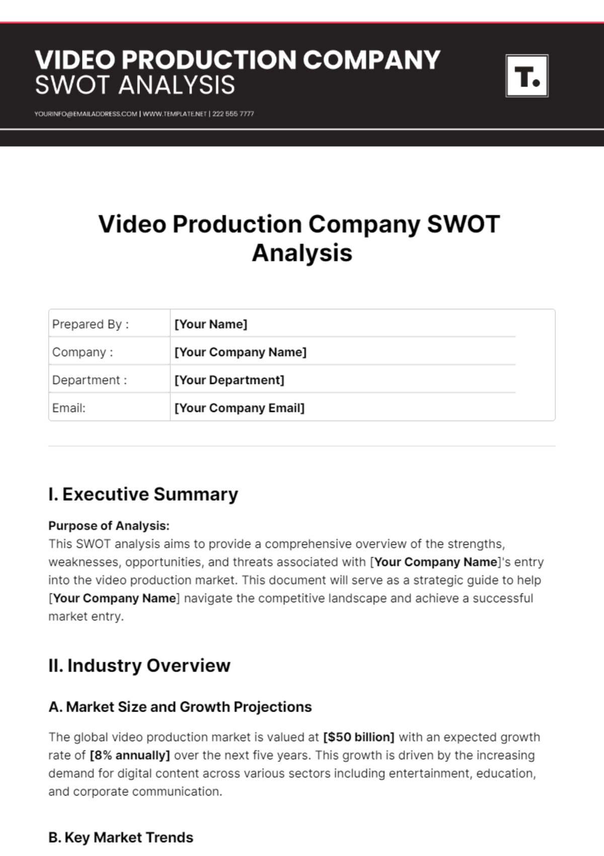 Video Production Company SWOT Analysis Template - Edit Online & Download