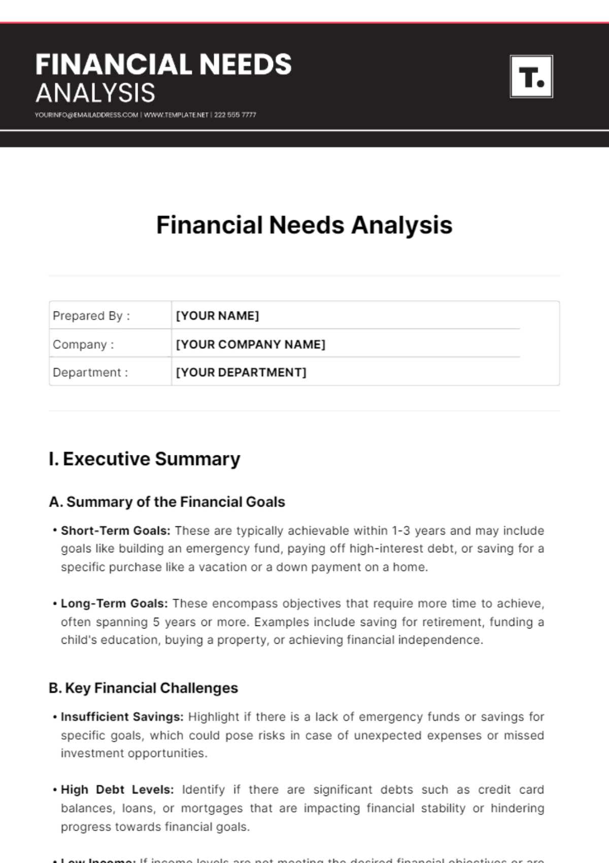 Financial Needs Analysis Template - Edit Online & Download