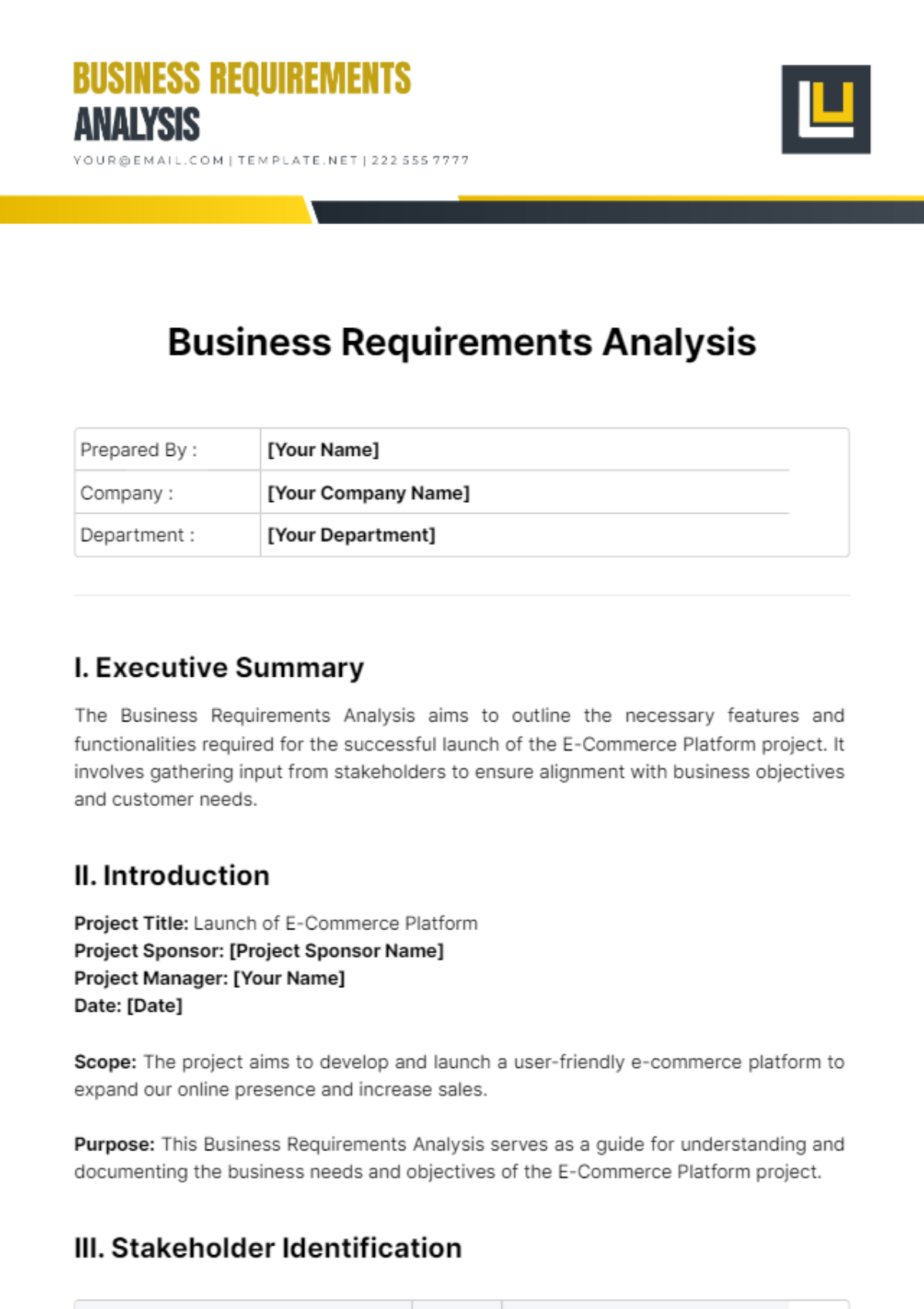 Business Requirements Analysis Template - Edit Online & Download