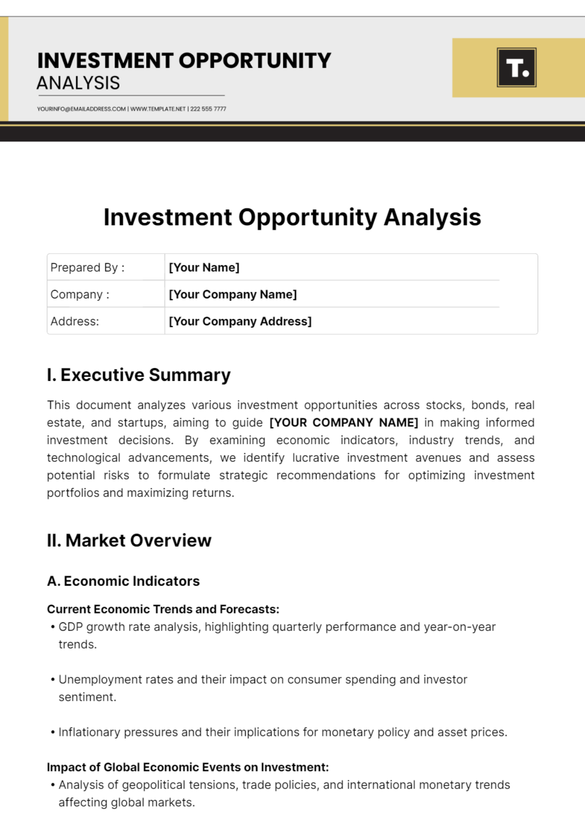 Investment Opportunity Analysis Template - Edit Online & Download