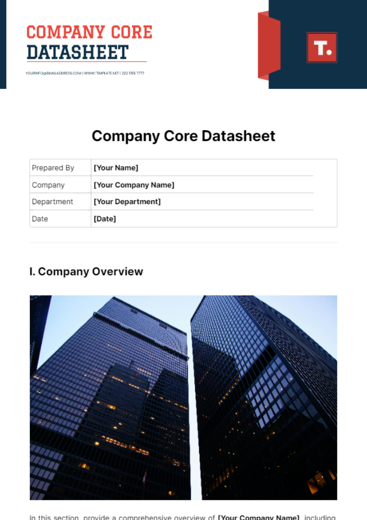 Company Core Datasheet Template - Edit Online & Download