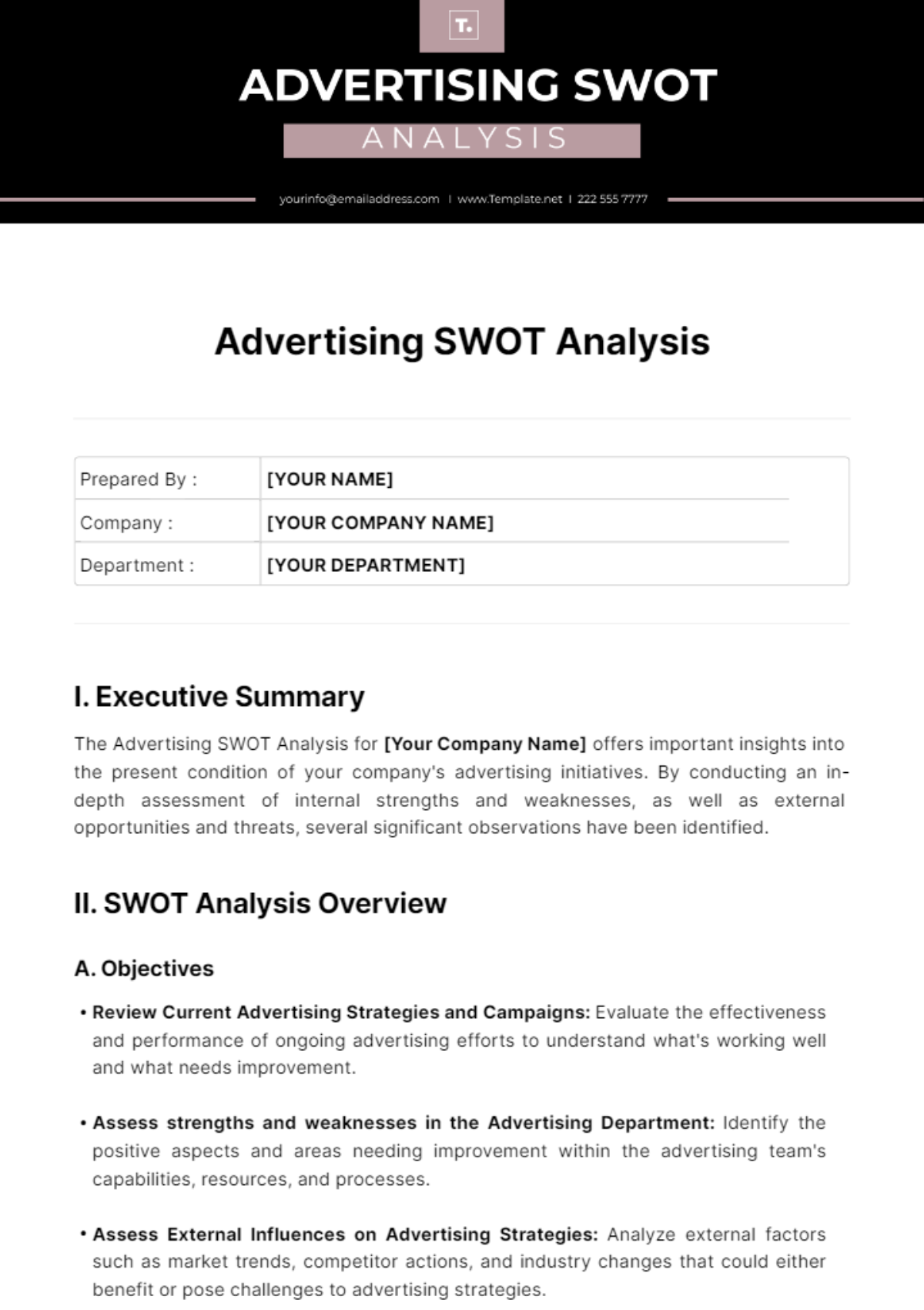 Advertising SWOT Analysis Template - Edit Online & Download