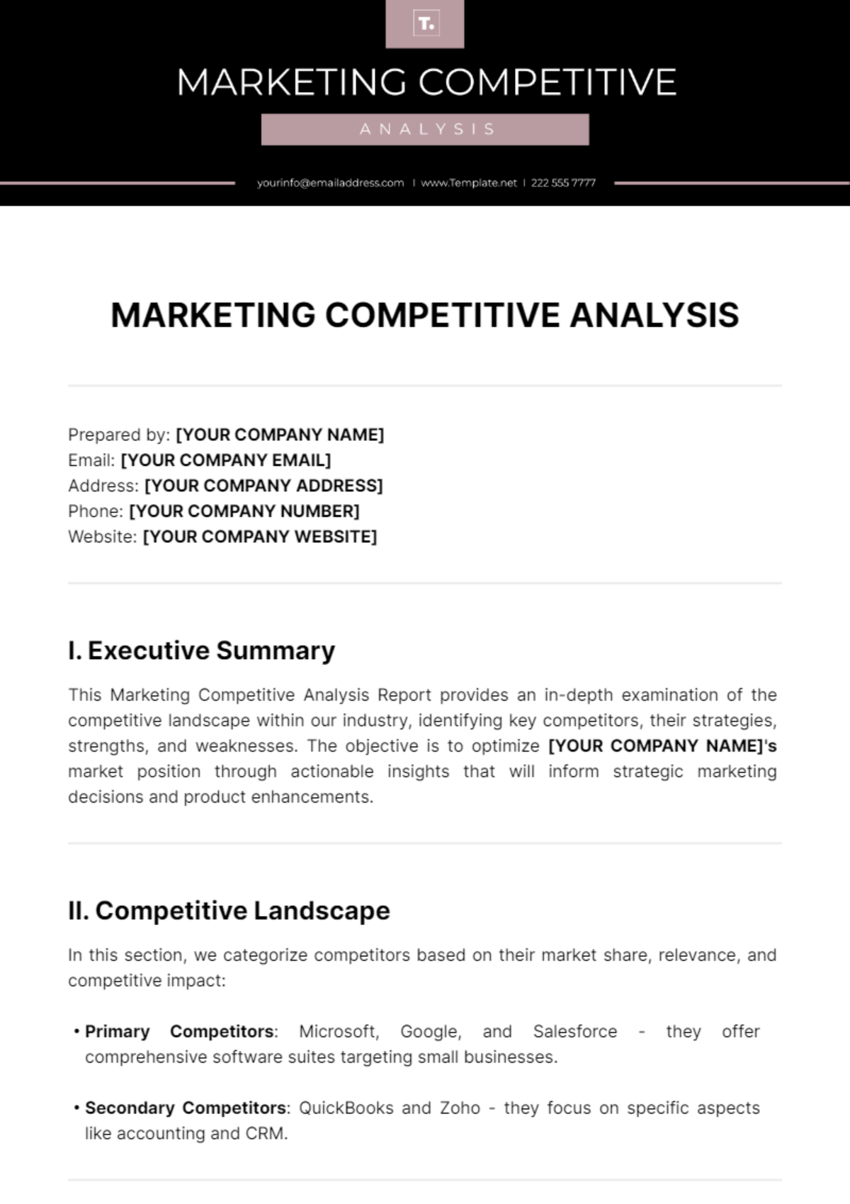 Marketing Competitive Analysis Template