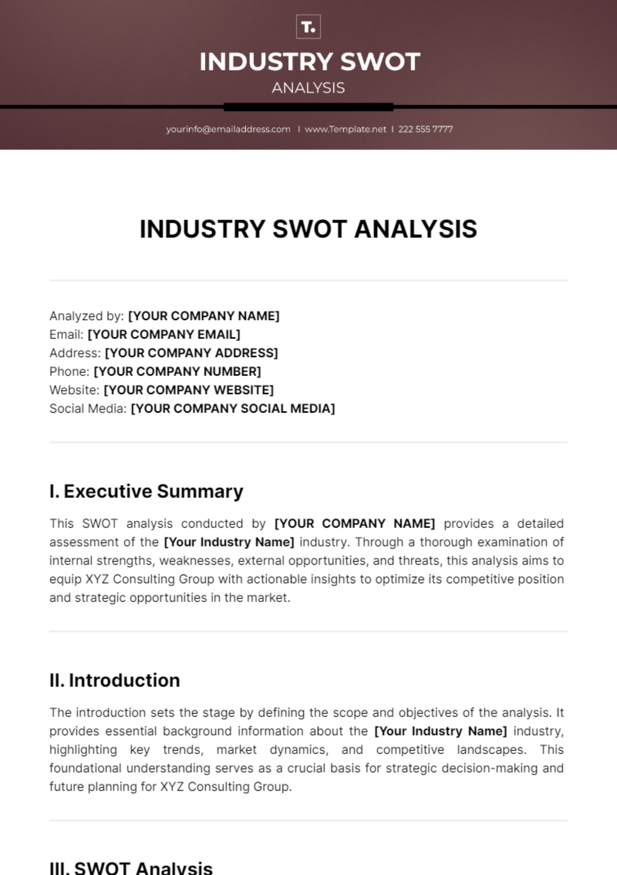Industry SWOT Analysis Template