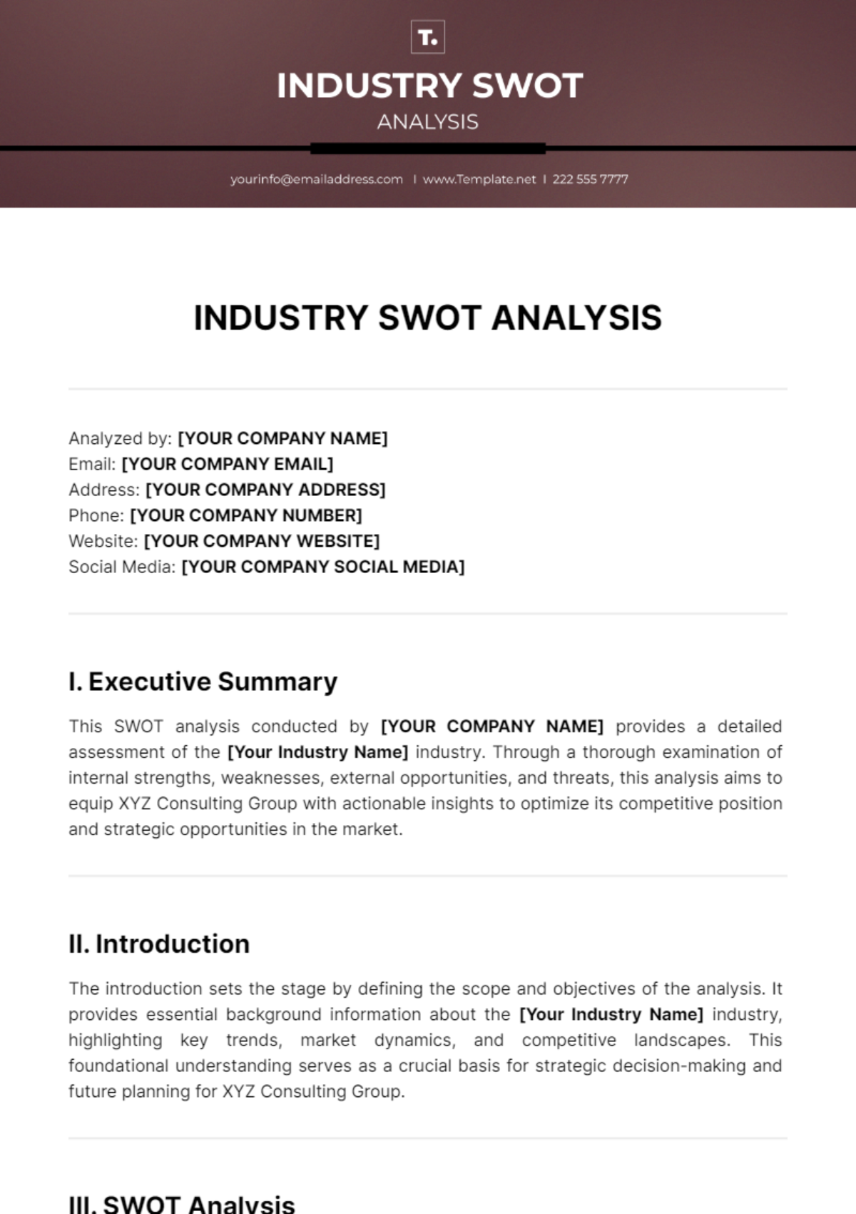 Industry SWOT Analysis Template - Edit Online & Download