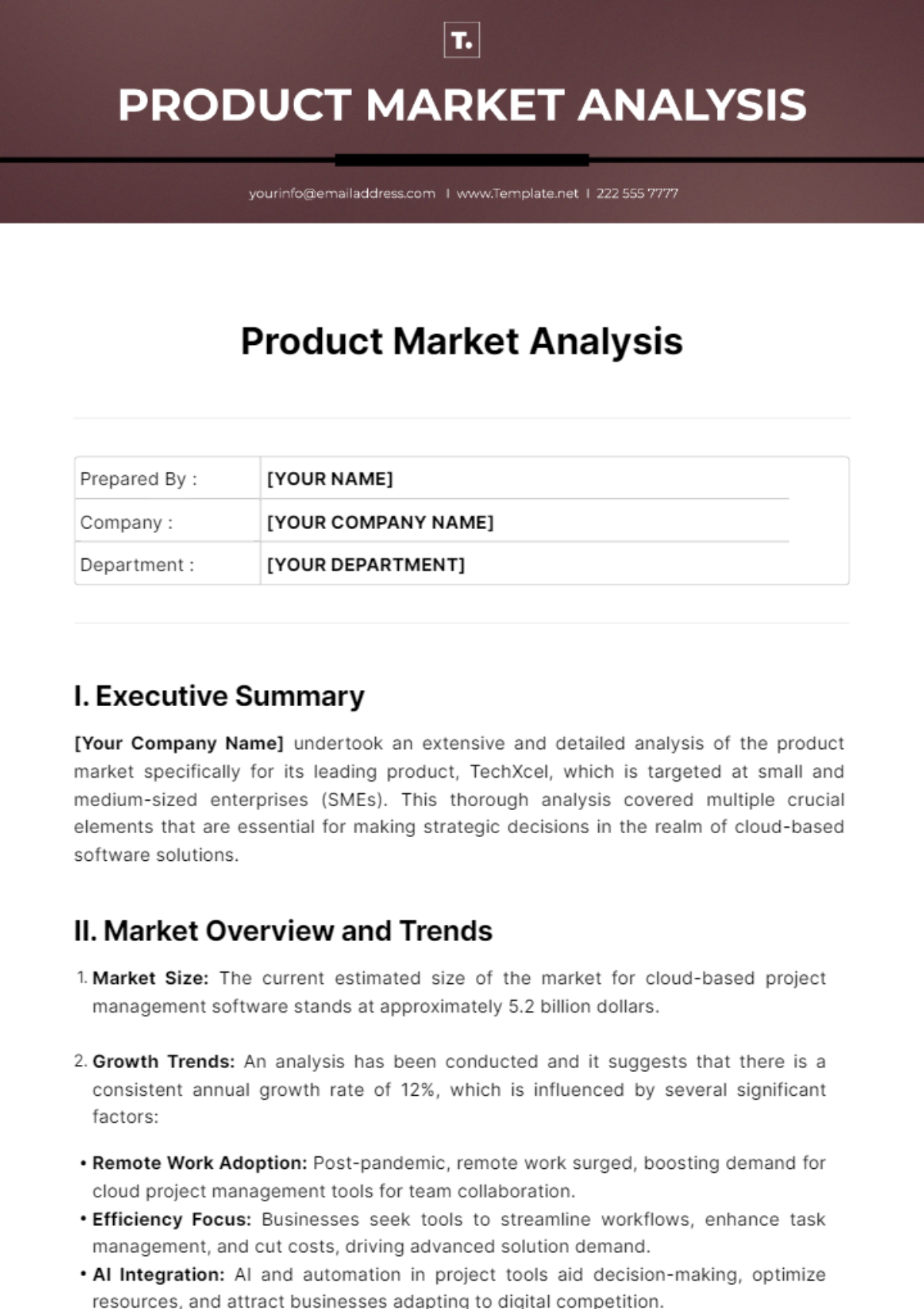 Product Market Analysis Template