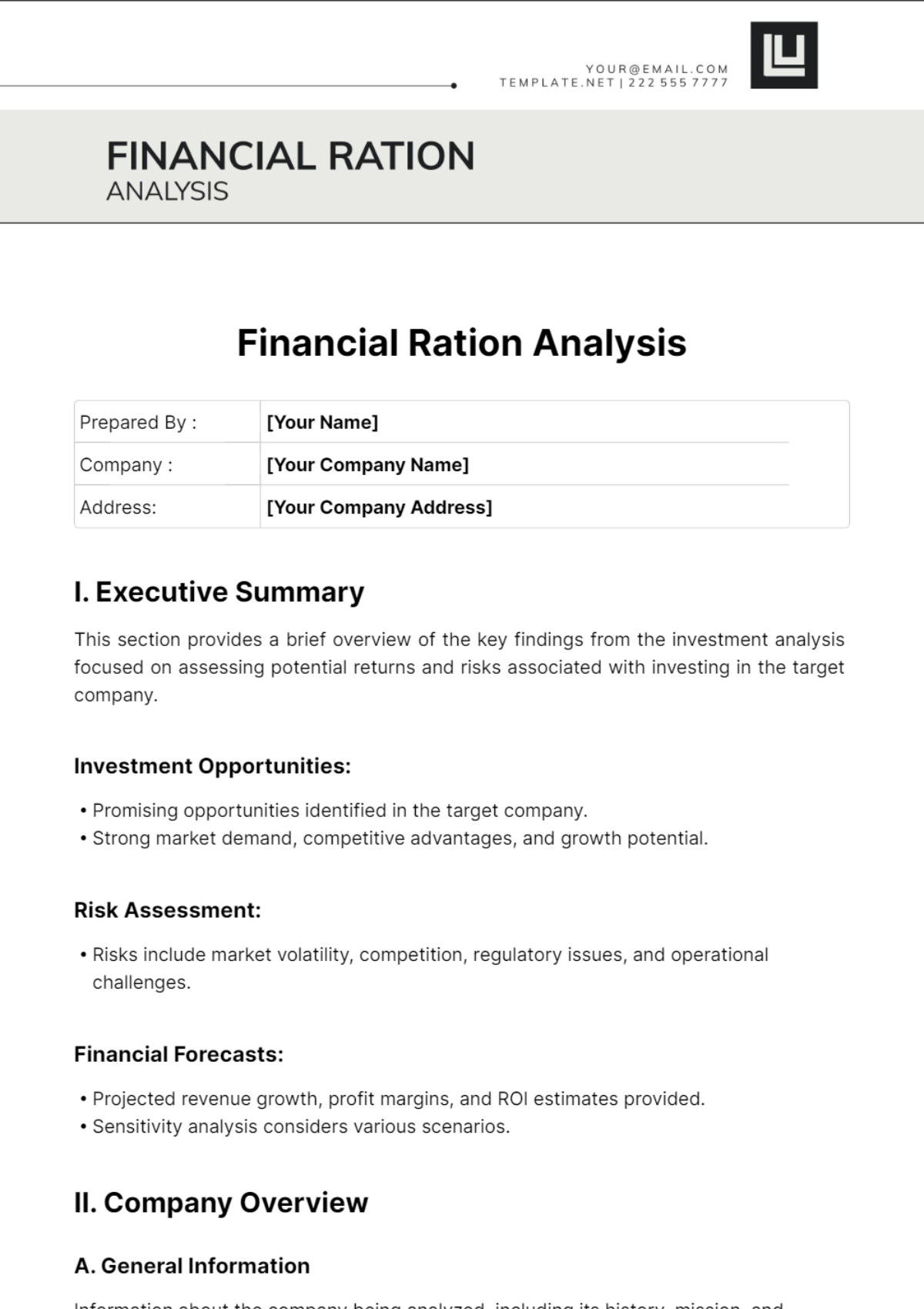 Financial Ratio Analysis Template