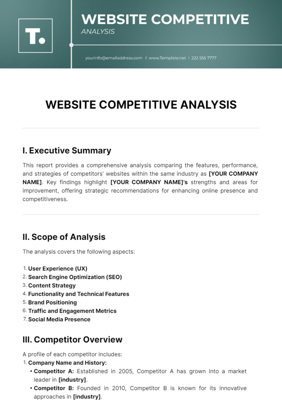 Website Competitive Analysis Template