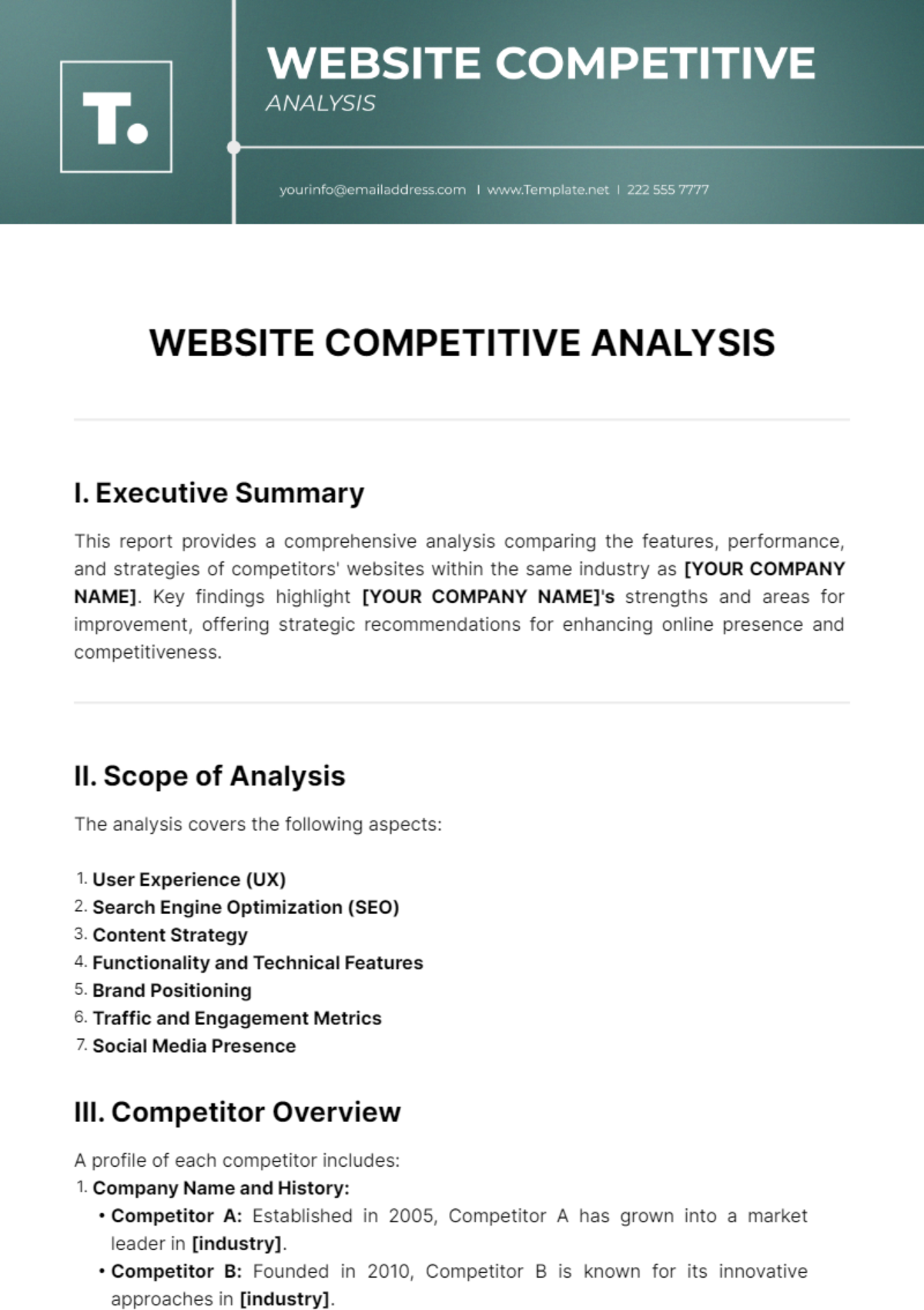 Website Competitive Analysis Template - Edit Online & Download