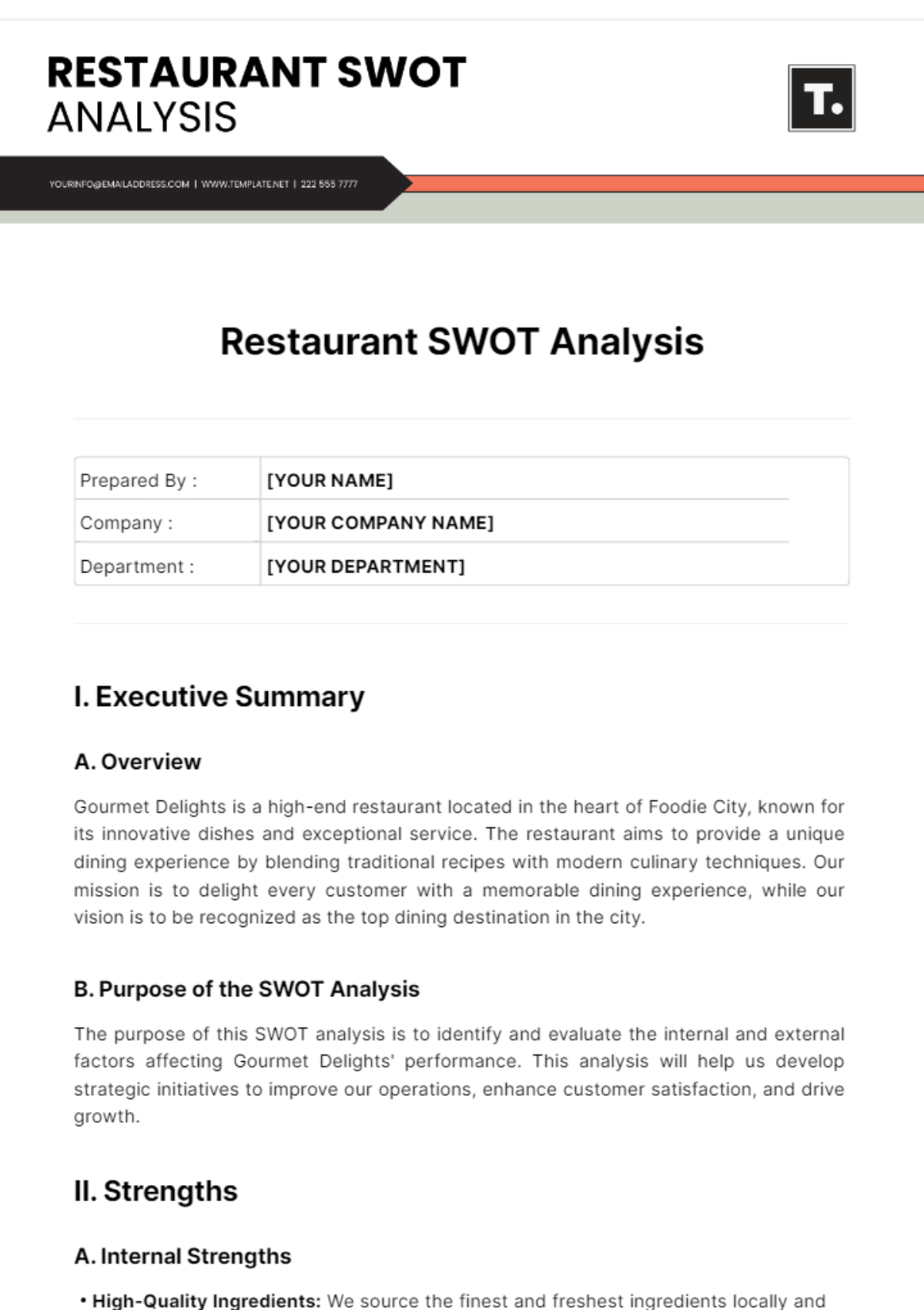 Restaurant SWOT Analysis Template