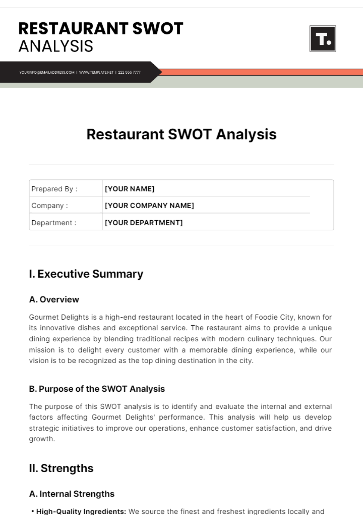 Restaurant SWOT Analysis Template - Edit Online & Download