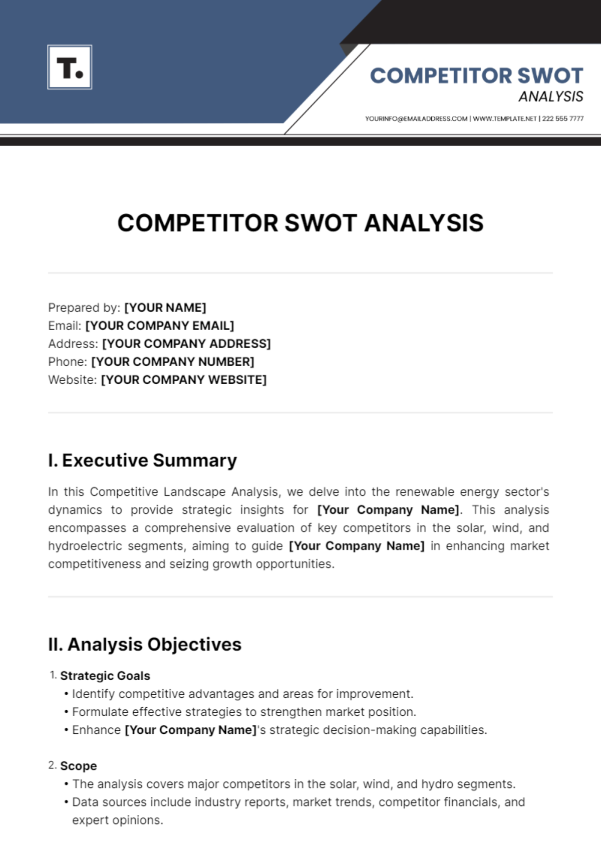 Competitor SWOT Analysis Template