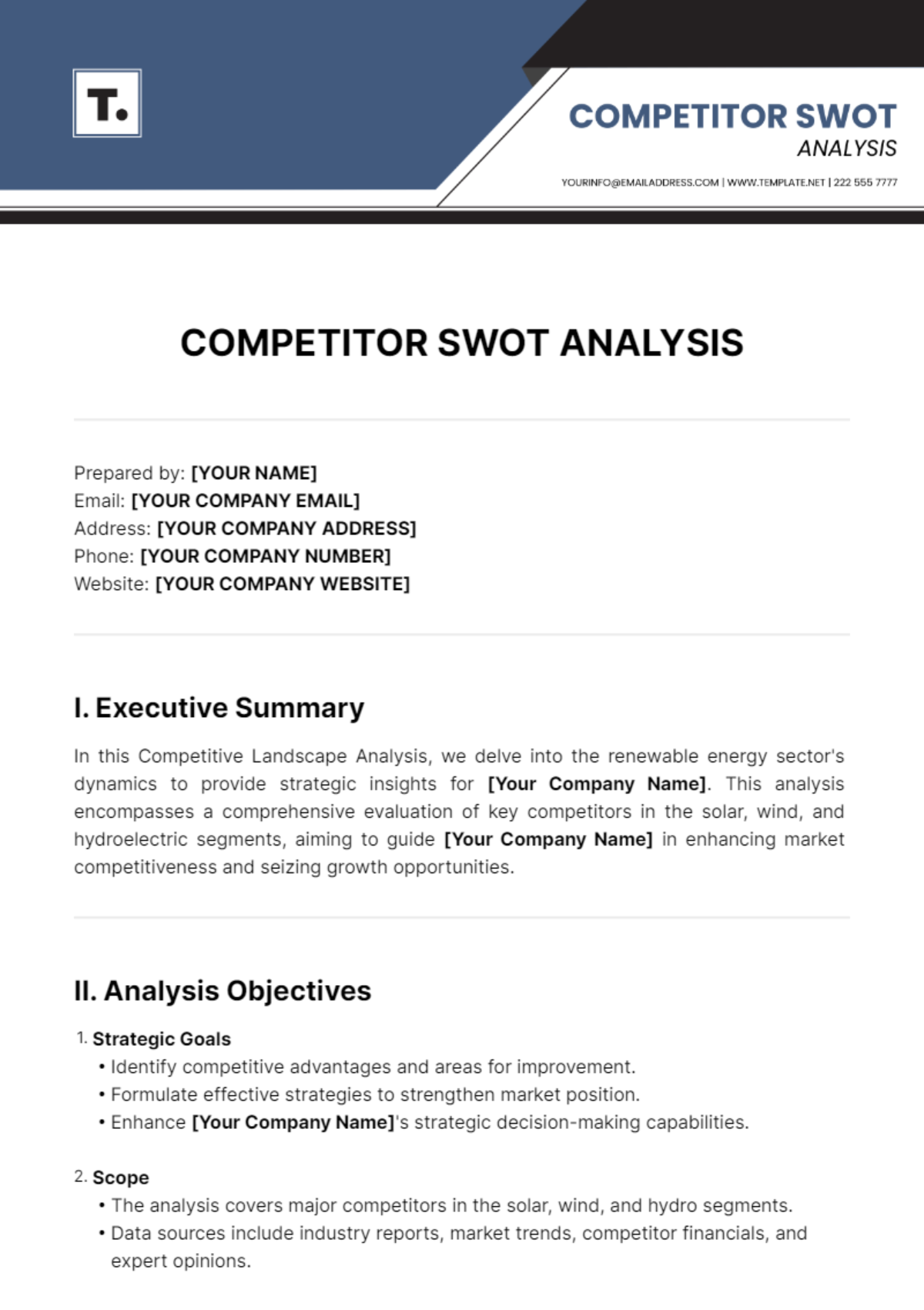 Competitor SWOT Analysis Template - Edit Online & Download