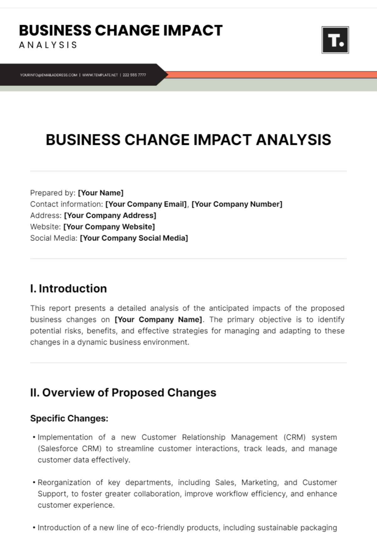 Business Change Impact Analysis Template