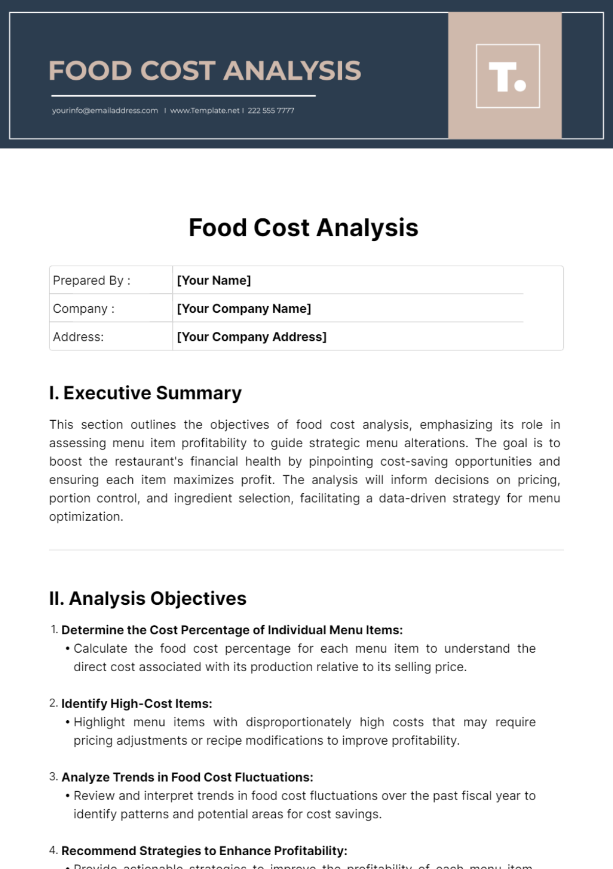 Food Cost Analysis Template - Edit Online & Download