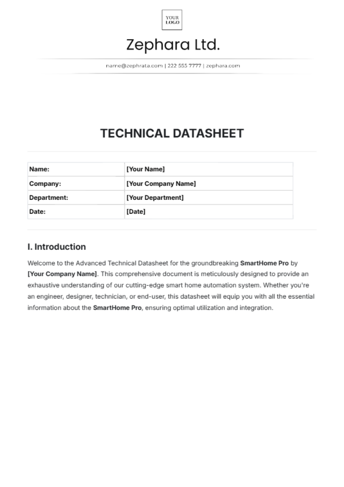 Technical Datasheet Template