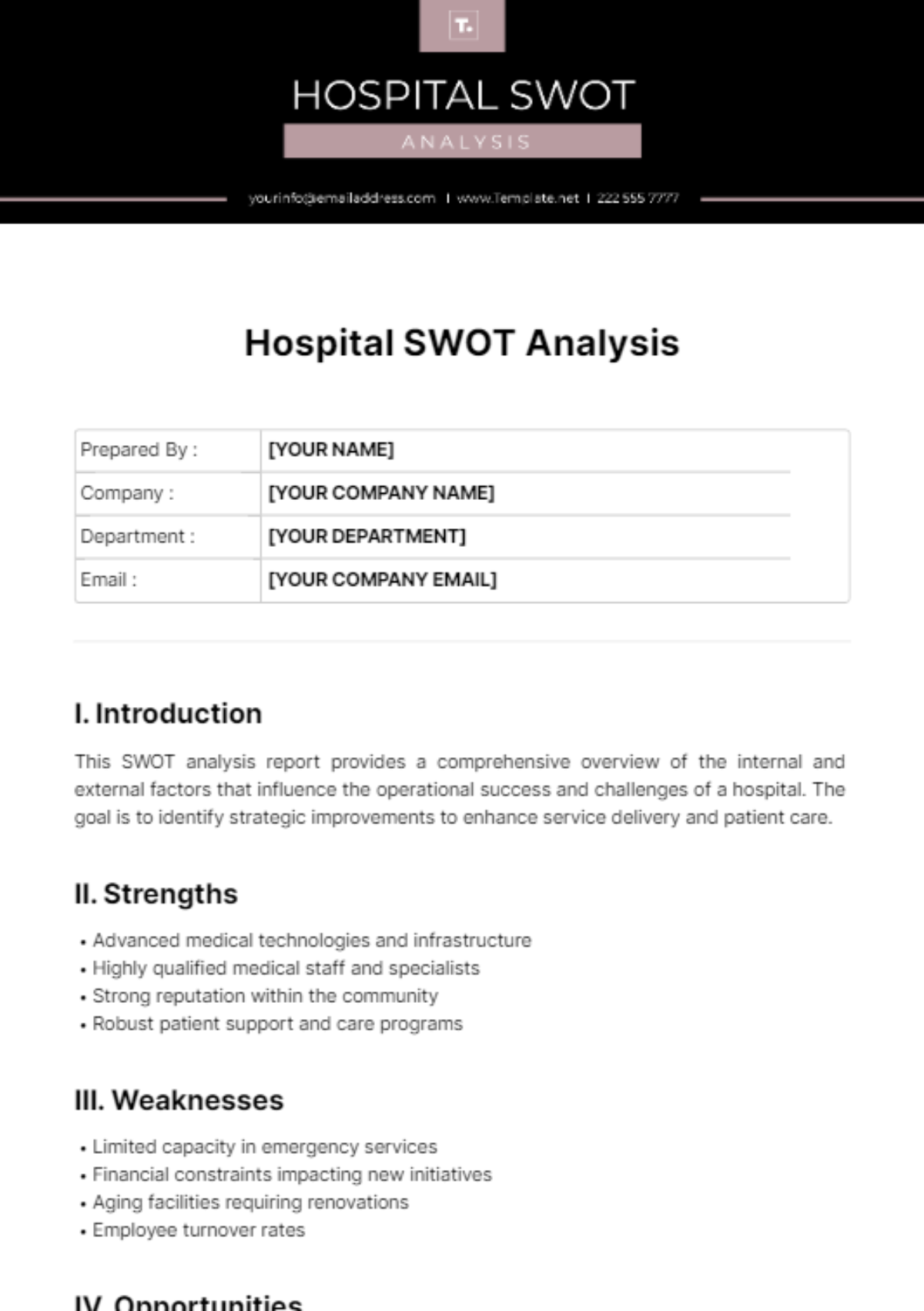 Hospital SWOT Analysis Template - Edit Online & Download