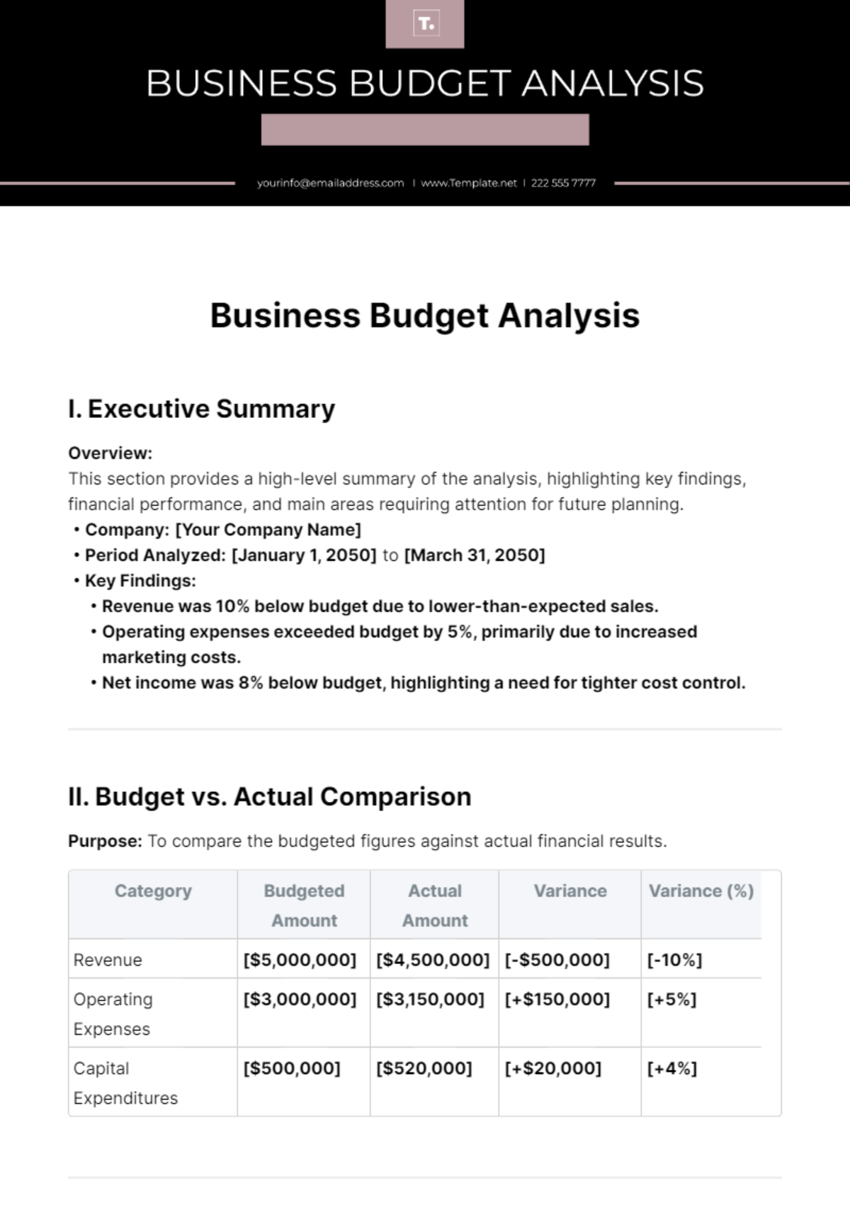 Business Budget Analysis Template - Edit Online & Download