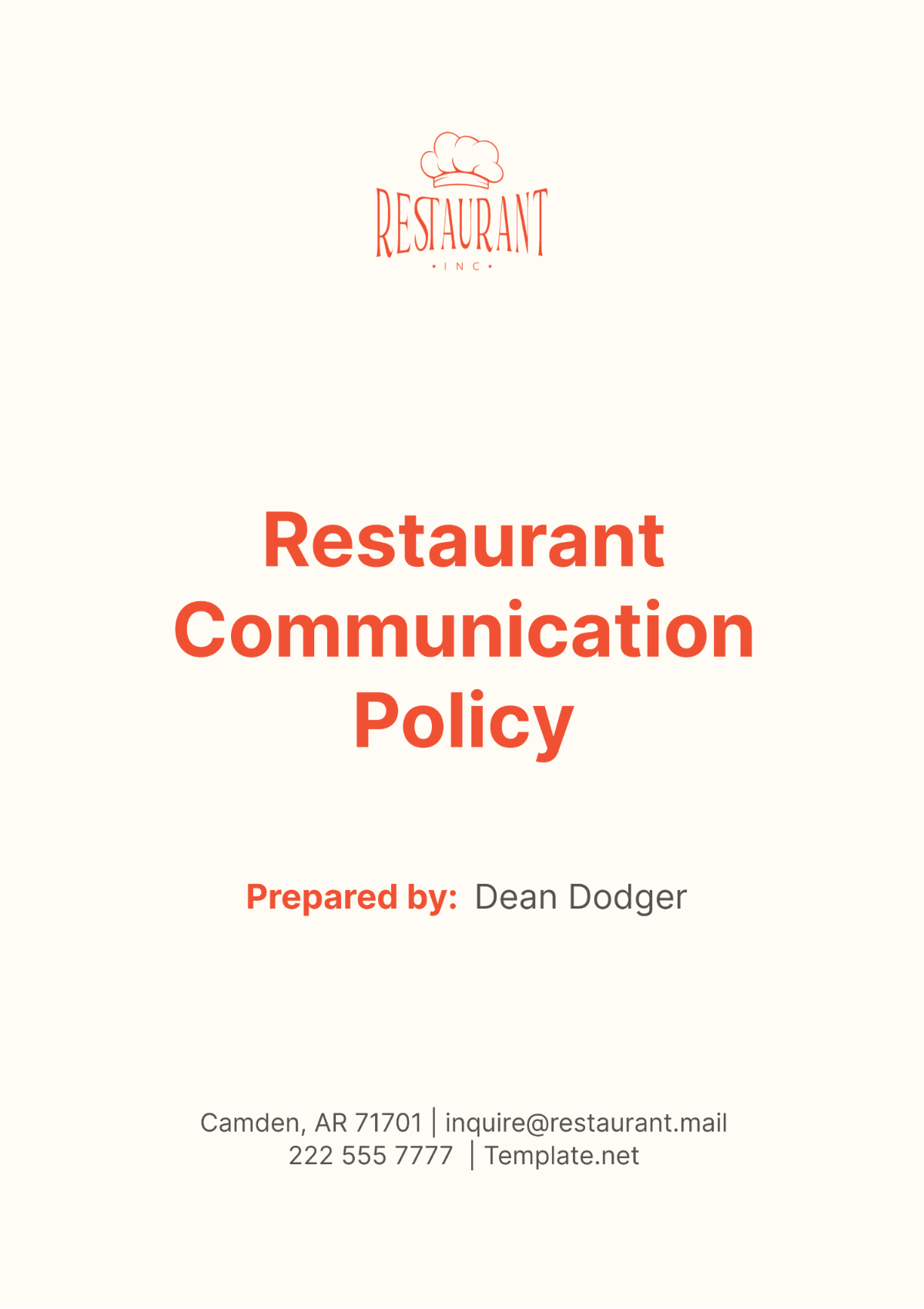 Restaurant Communication Policy Template - Edit Online & Download