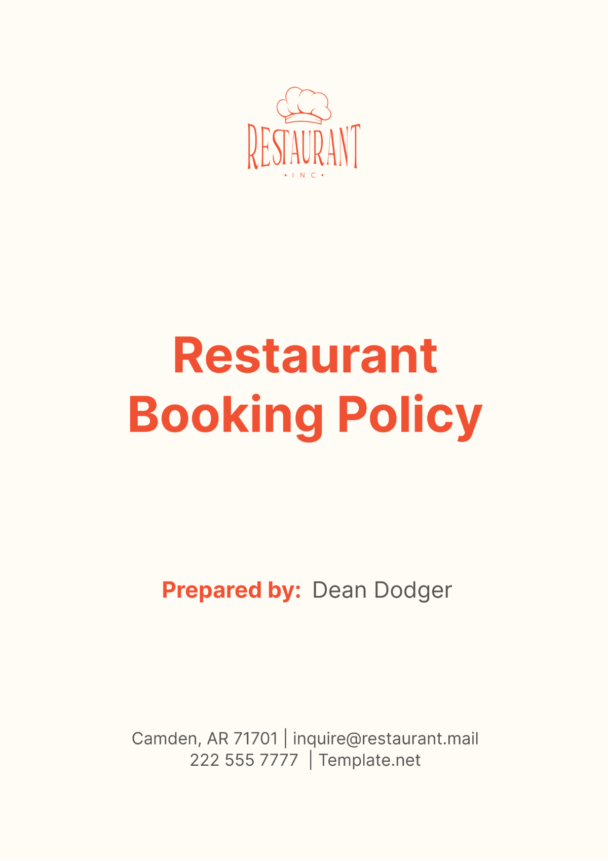 Restaurant Booking Policy Template - Edit Online & Download