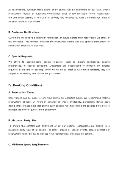 Free Restaurant Booking Policy Template to Edit Online