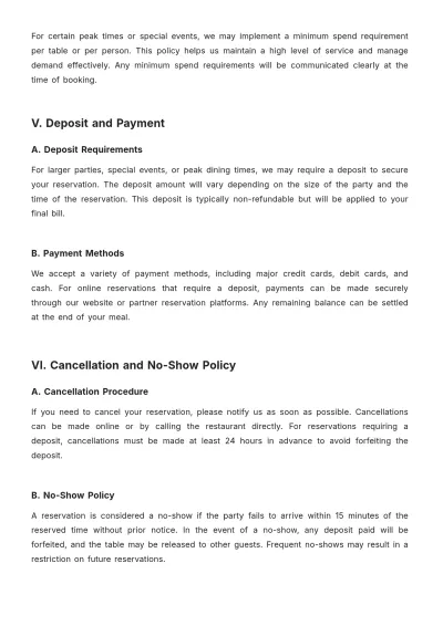 Free Restaurant Booking Policy Template to Edit Online