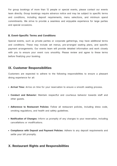 Free Restaurant Booking Policy Template to Edit Online