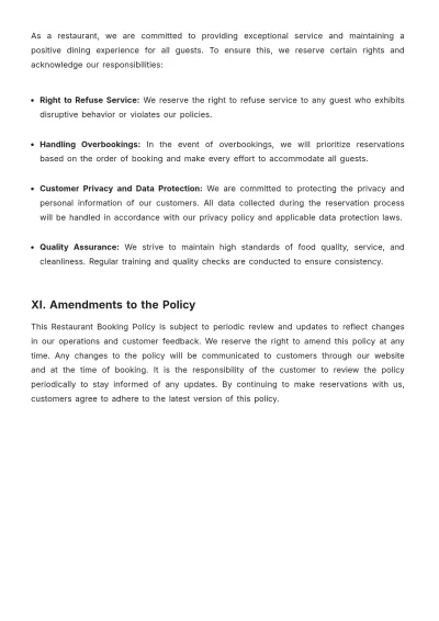 Free Restaurant Booking Policy Template to Edit Online
