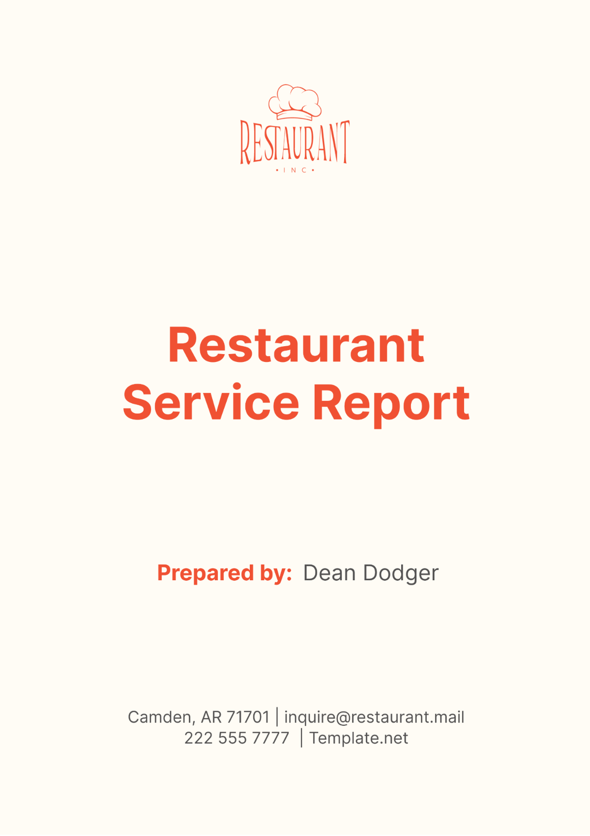 Restaurant Service Report Template - Edit Online & Download