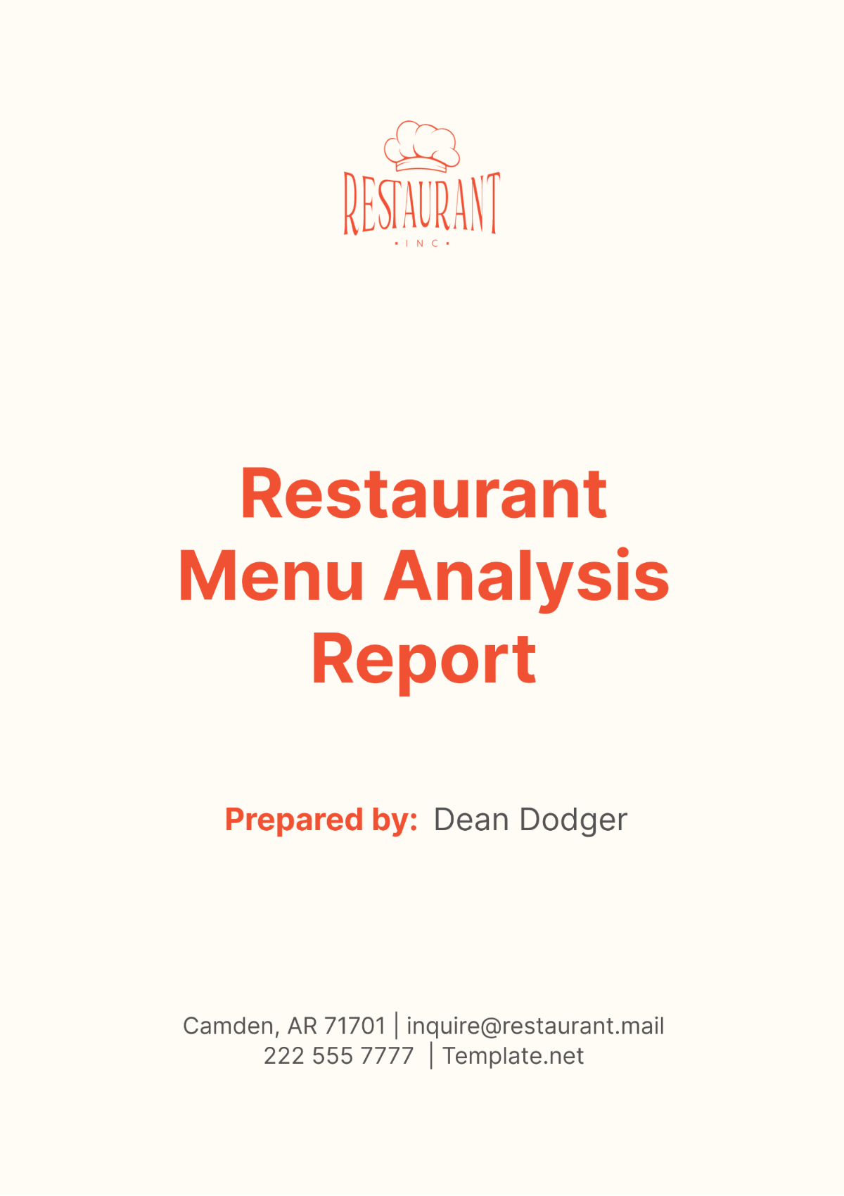 Restaurant Menu Analysis Report Template - Edit Online & Download