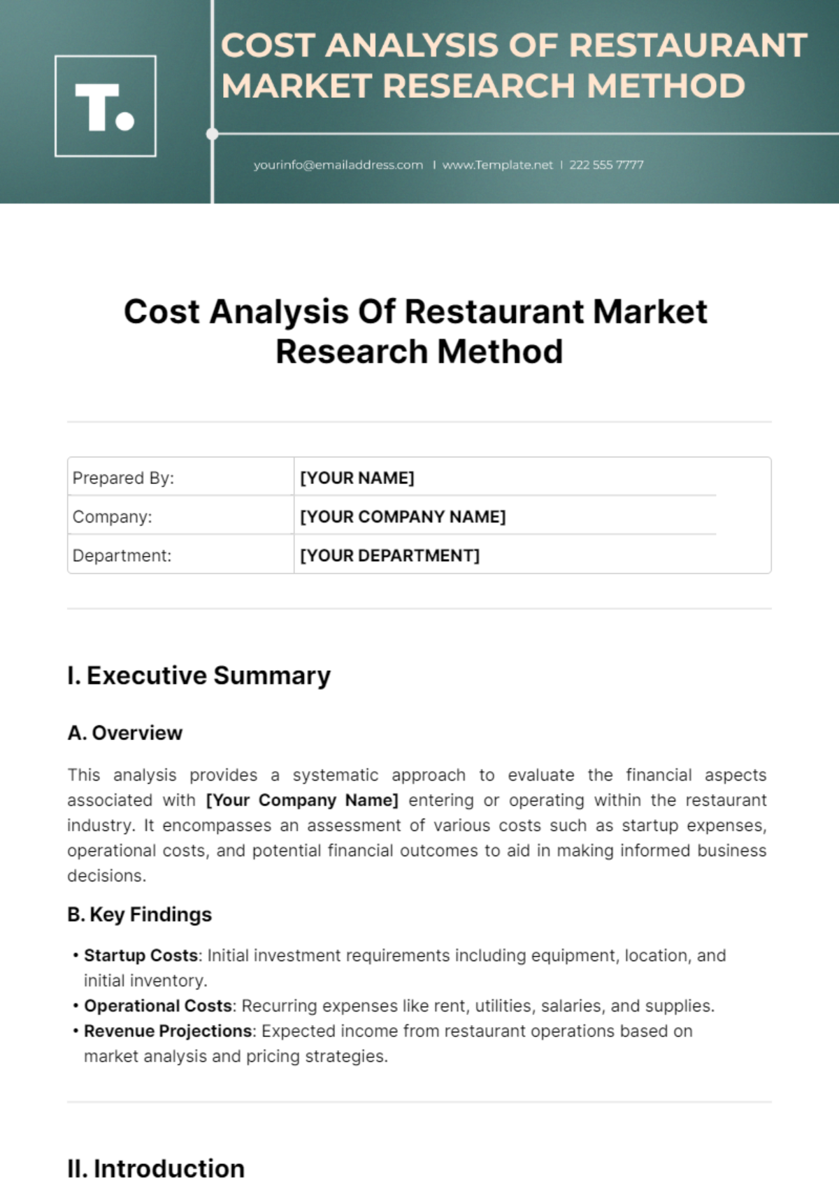 Cost Analysis Of Restaurant Market Research Method Template - Edit Online & Download