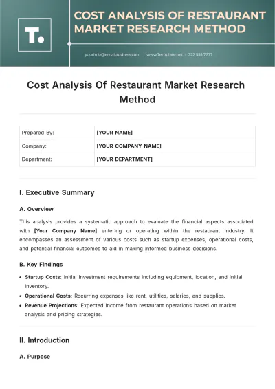 Free Cost Analysis Of Restaurant Market Research Method Template to Edit Online