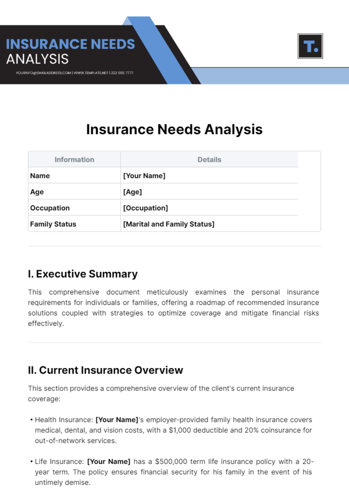 Insurance Needs Analysis Template - Edit Online & Download