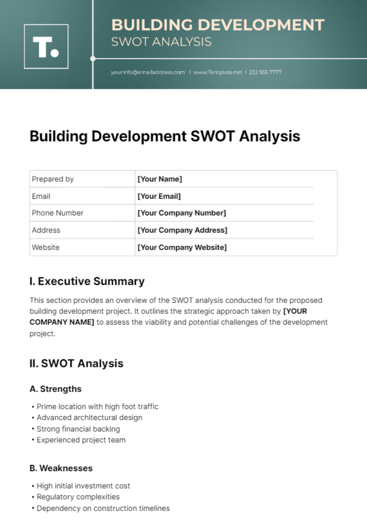 Building Development SWOT Analysis Template - Edit Online & Download