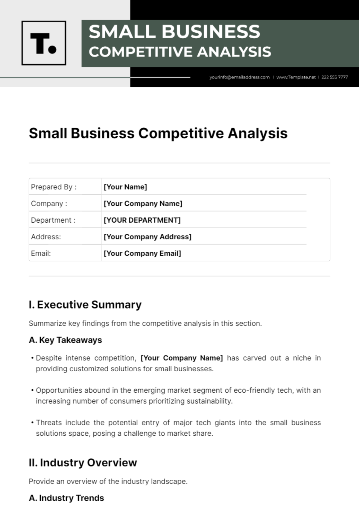 Small Business Competitive Analysis Template - Edit Online & Download